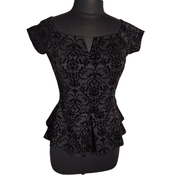 Holiday Party Burnout Velvet Flocked Peplum Corset Cap Sleeves Size M Sweetheart - Picture 2 of 16